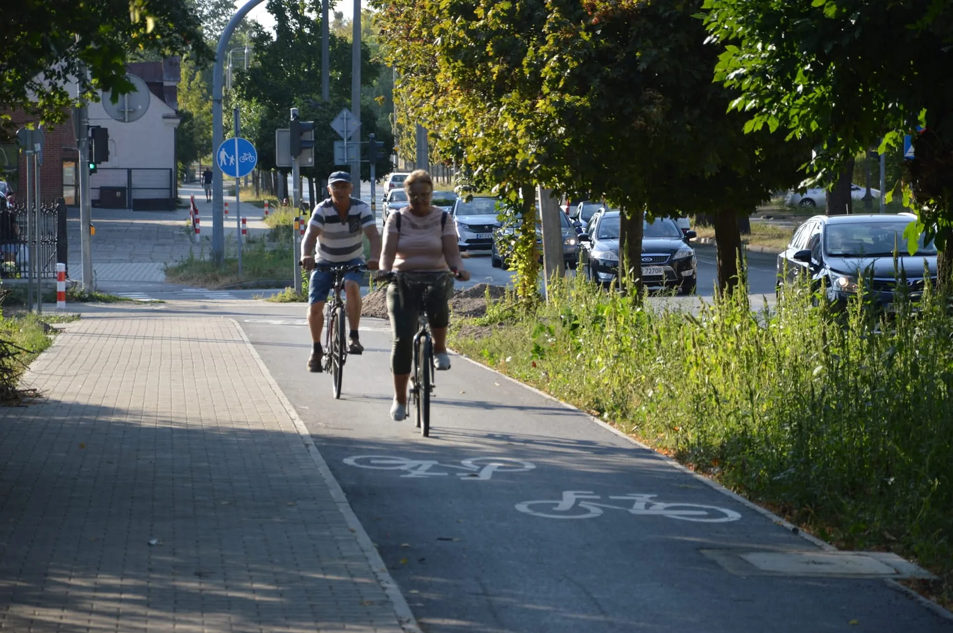 Rowerzyści korzystający z miejskiej trasy