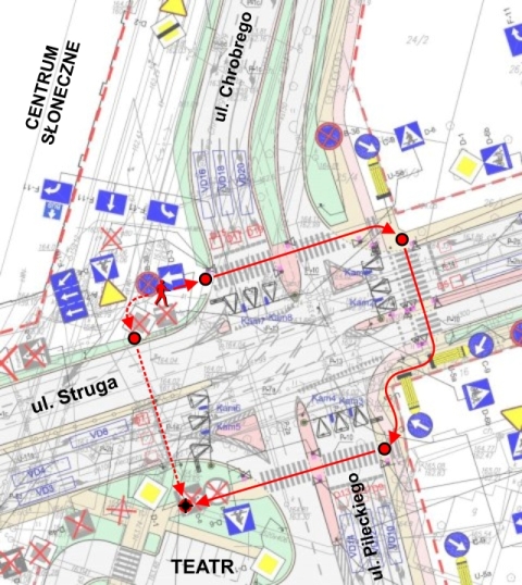 Radom. Przejścia dla pieszych przy Centrum Słonecznym