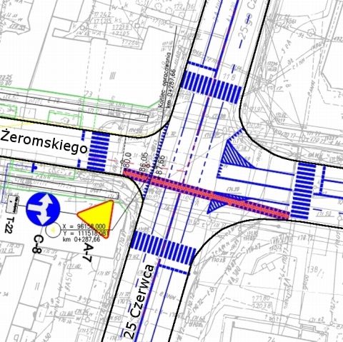 Radom. Ułatwienie rowerowe na ul. 25 Czerwca