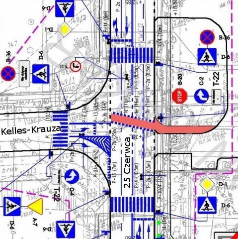 Radom. Ułatwienie rowerowe na ul. 25 Czerwca