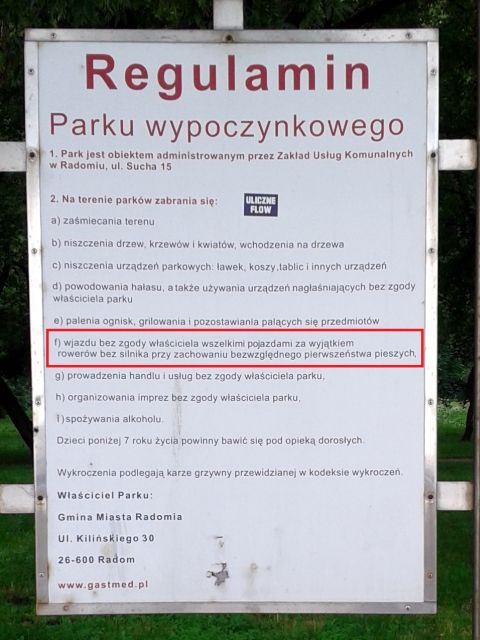 Radom. Regulamin parków wypoczynkowych