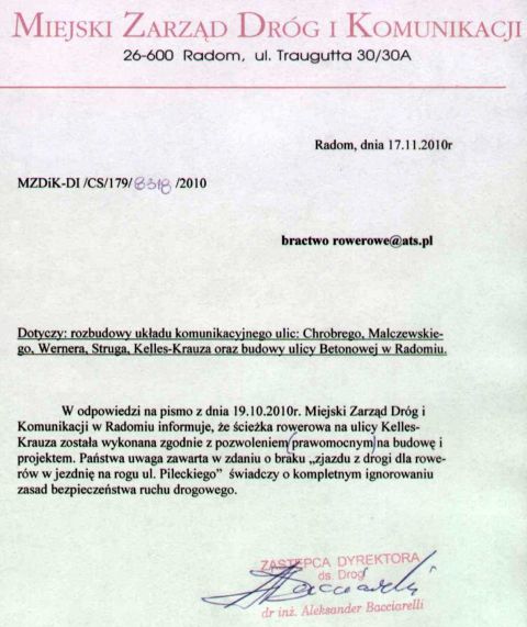 Odpowiedź MZDiK Odpowiedź MZDiK