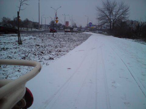 Radom. Zaśnieżona droga rowerowa w al. Grzecznarowskiego Radom. Zaśnieżona droga rowerowa w al. Grzecznarowskiego