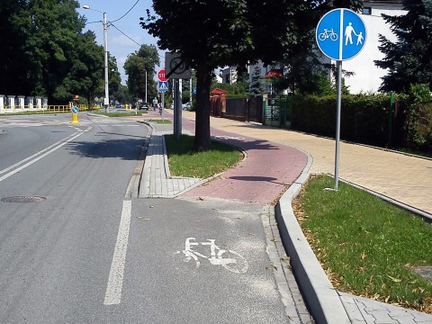 Puławy. Pas rowery przechodzi płynnie w wydzieloną drogę dla rowerów Puławy. Pas rowery przechodzi płynnie w wydzieloną drogę dla rowerów